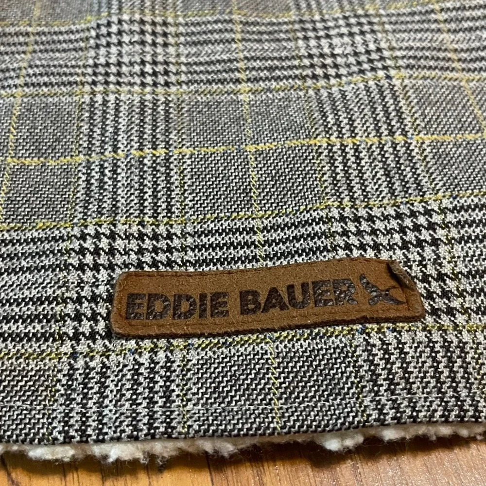 Eddie Bauer Dog Vest Small Grey Plaid Corduroy Faux Shearling Fleece Jacket